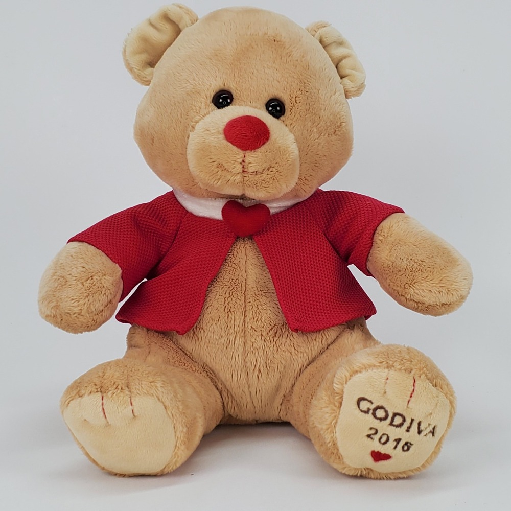 Gund Godiva 2016 Teddy‎ Bear Plush Tan Red Cardigan Heart 4058040 10 inch